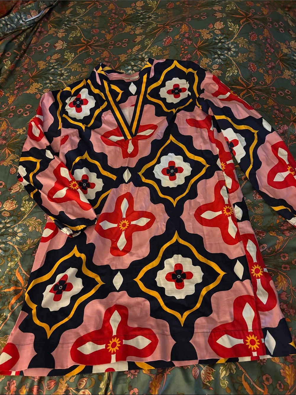 Boden Multicolor Floral-Print Top - Pink, Navy, Yellow with pockets